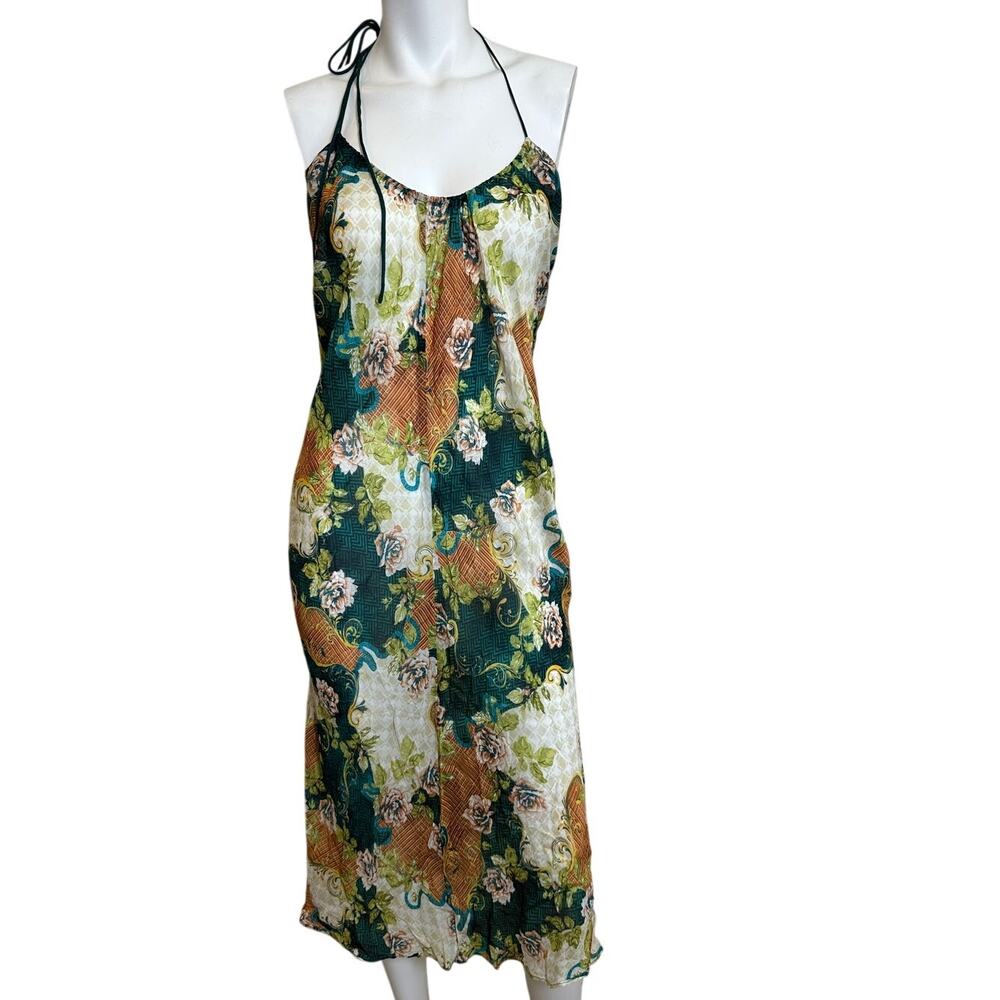 Bydee Floral Bias Cut Slip Dress/Cover Up S Viscose Midi Halter Resort Vacation - Picture 2 of 9